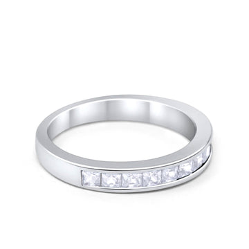 Half Eternity Princess Cut Simulated Cubic Zirconia 925 Sterling Silver Wedding Ring